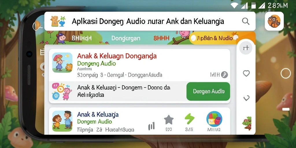 Antarmuka menarik aplikasi 8HHH dengan berbagai cerita audio.