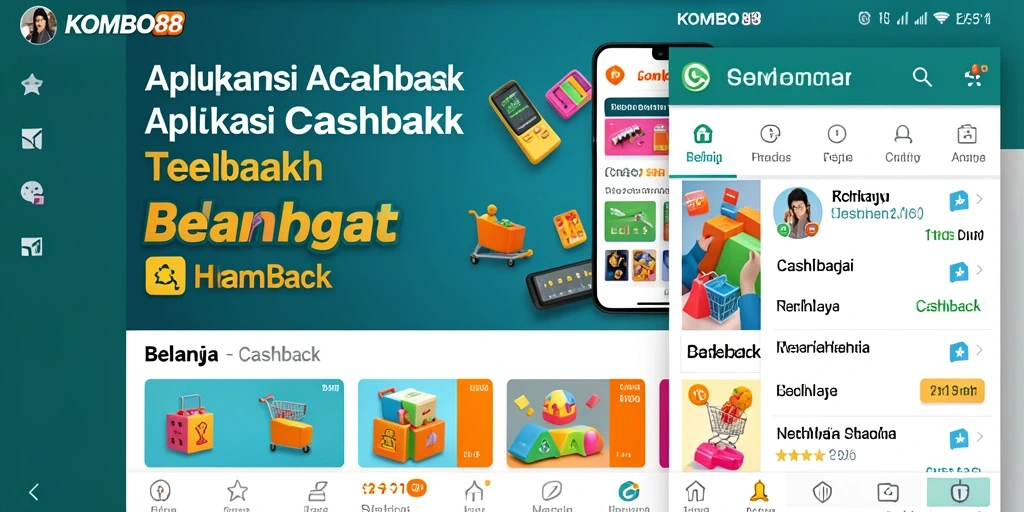 Tampilan antarmuka utama aplikasi KOMBO88 dengan fitur Cashback.