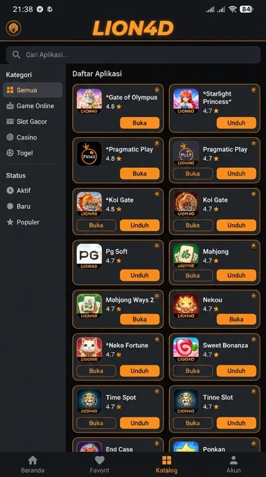 Tampilan katalog aplikasi lion4d