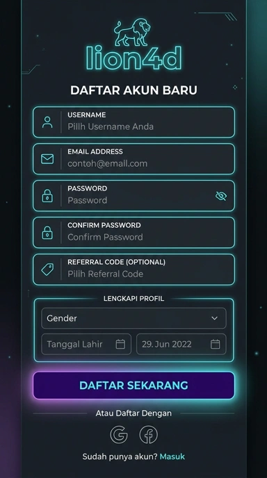 Tampilan halaman daftar lion4d