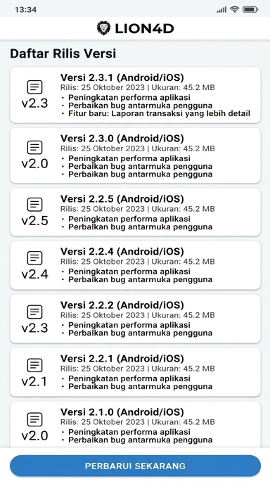 Tampilan riwayat versi lion4d